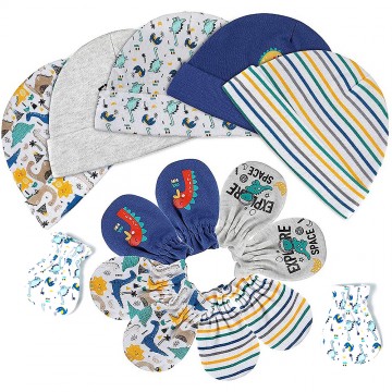 New Born™ 5 Set Hat & Mitten - Boy (100% Cotton)